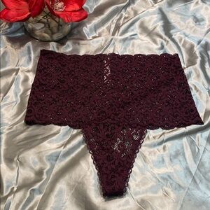 🌹 NWOT Victoria's Secret High-Waist Lace Thong — Deep Burgundy